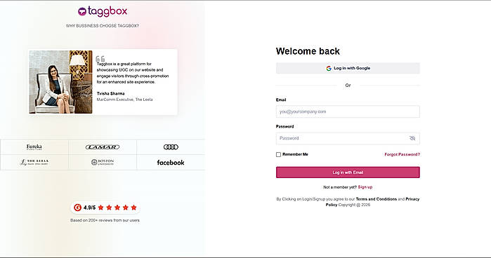 Taggbox account creation
