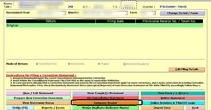 Gen TDS Software Deductee Master Tab