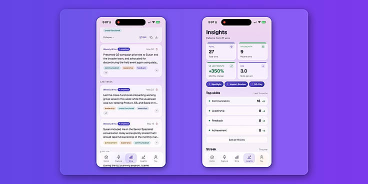 Your wins, auto-tagged, with skill insights