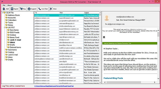 Preview Upload OLM Mailbox items