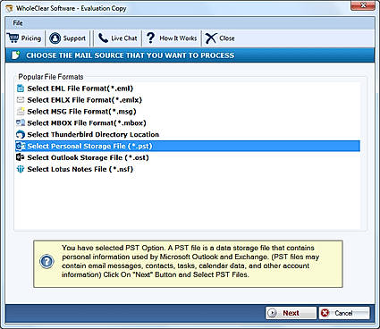 select pst file