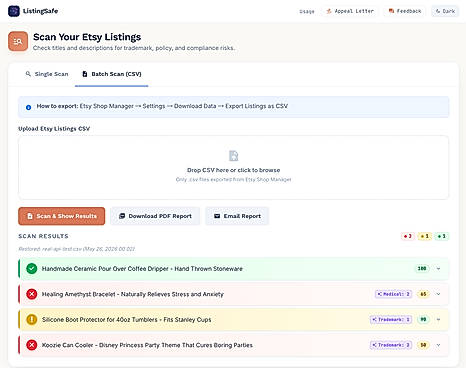 Batch scan your entire Etsy shop by uploading a CSV export