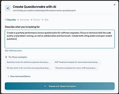 AI questionnaire creation: just describe what you want to evaluate for the team