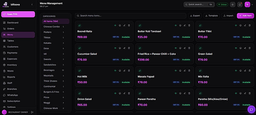 Smart Restaurant Menu Management with Categories, Pricing & Item Customization