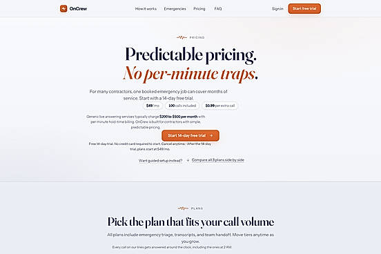 OnCrew pricing: Starter $49, Pro $149, Multi-Truck $349 per month