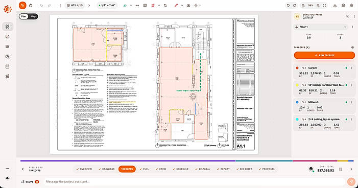 Plans & Drawings page where estimators can draw takeoffs.