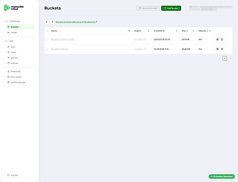 Impossible Cloud Storage Console for Bucket Interface