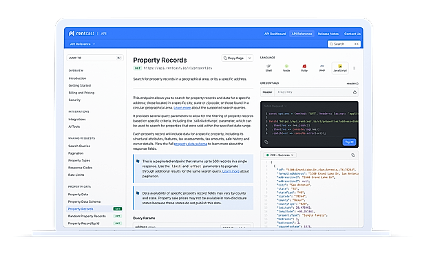 RentCast property and rental data API