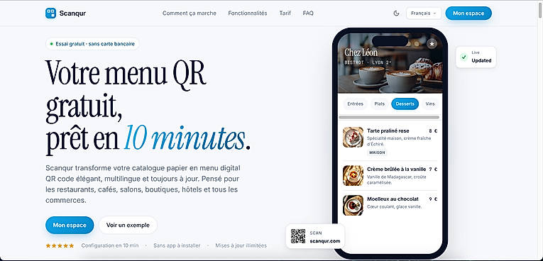 Votre menu QR gratuit, prêt en 10 minutes.