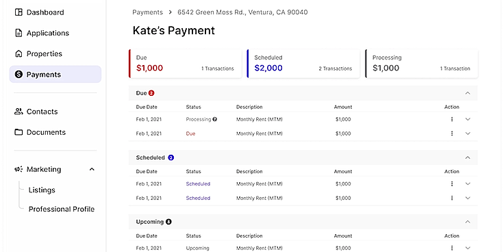 Rent collection on autopilot with scheduled recurring payments, automatic reminders, and late fees.