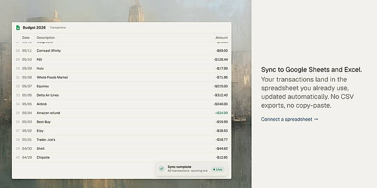 Sync transactions to Google Sheets and Excel