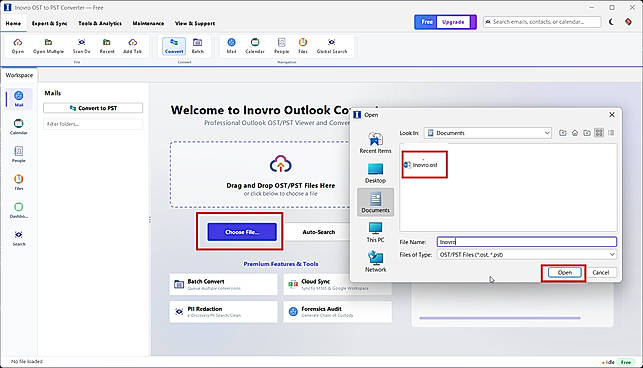 Select OST file for conversion