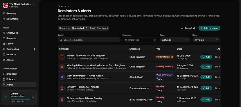 Remainder and Alert interface