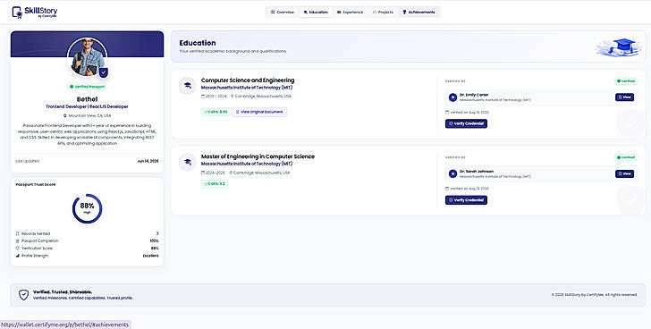 Verified Education Section In Skill Passport