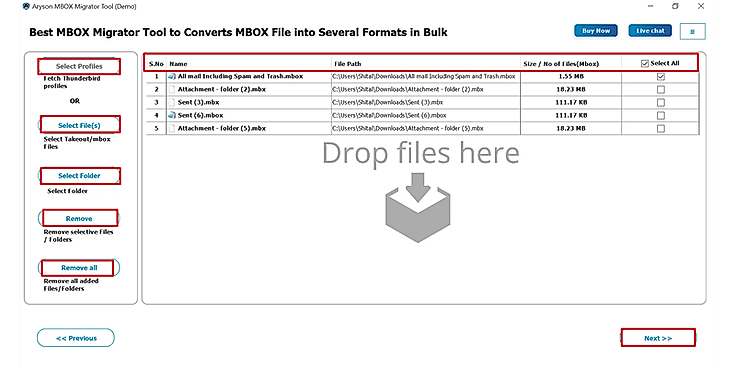 Select the MBOX Files