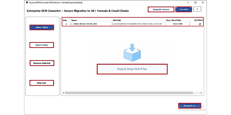 Select OLM File or Folder you want to Convert