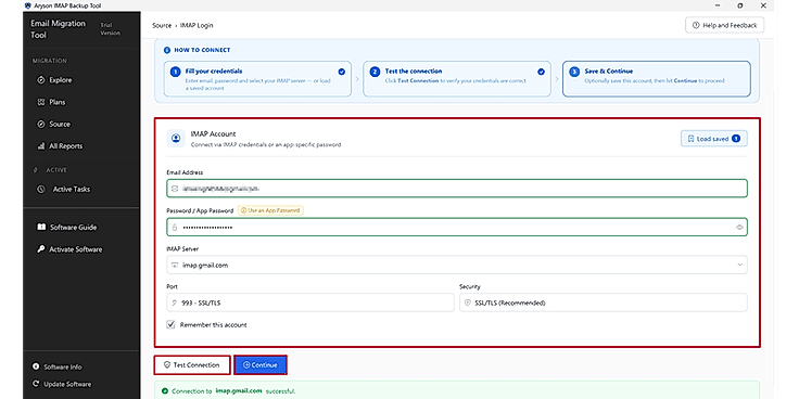 Add the Source Data and the IMAP Server Credentials