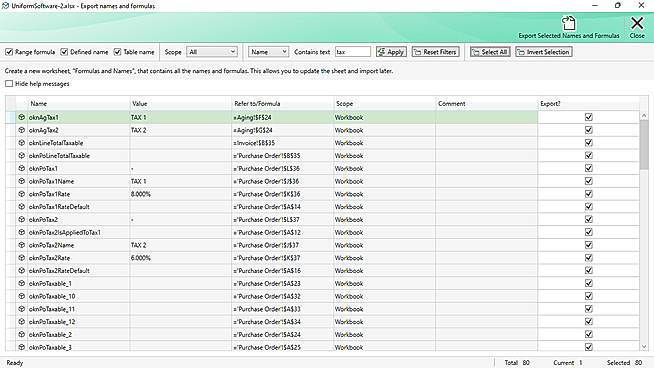 Export Formulas and Names