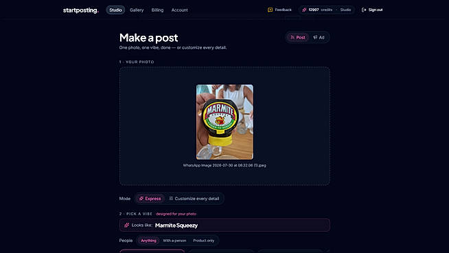 Upload one real product photo