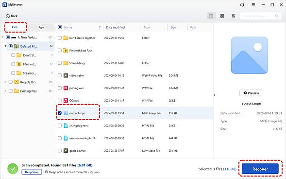 Select and restore files