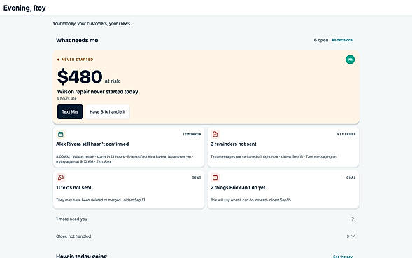 V5 evening: follow up on unfinished work (sample data)