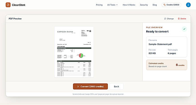 CleanStmt — upload a bank statement PDF