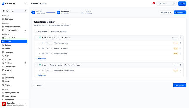 Admin  panel Curriculumn  Builder