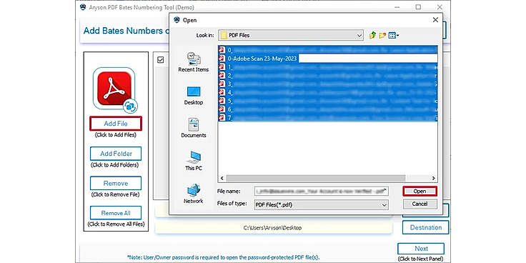 Click on the Add File/Add Folder options. Pick the PDF files from the PC and click Open.