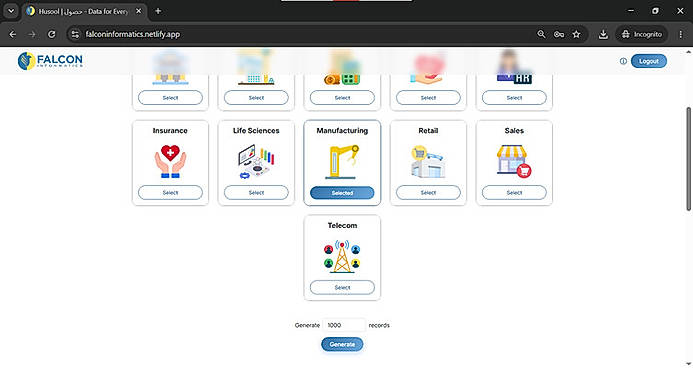 Select a domain you want, simply enter the number of records you want to generate and click on generate.