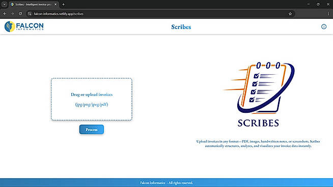 Scribes Homepage  Upload invoices in any format—PDF, images, handwritten notes, or screenshots. Scribes automatically structures, analyzes, and visualizes your invoice data instantly.