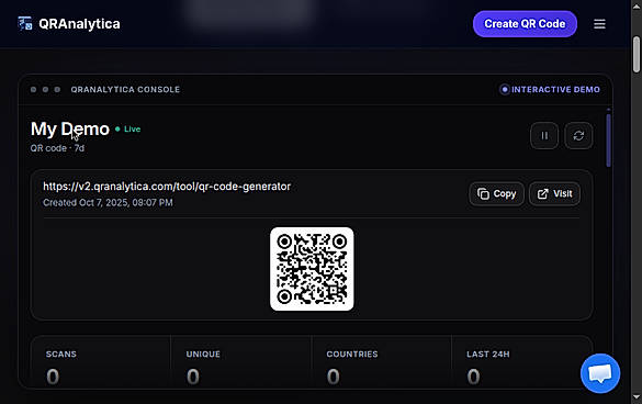 QRAnalytica dashboard console