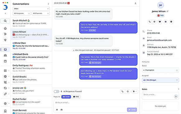 Yelp inbox demo — fictional contact details