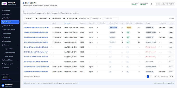Pulastya AI Call History