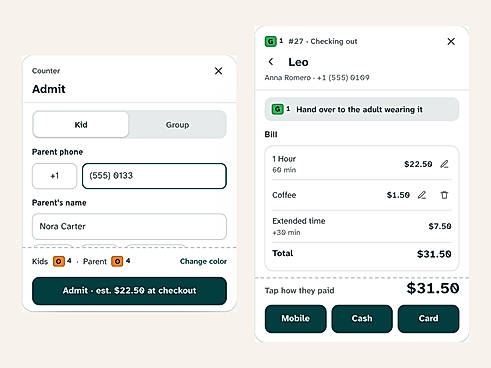 Admit in one tap, check out by payment method