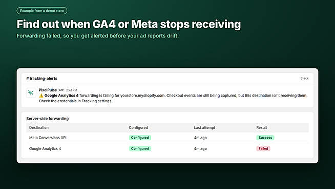 GA4 forwarding failed alert
