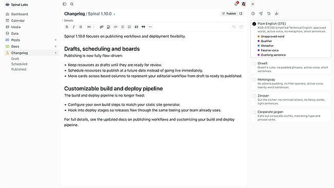 The minimal editor with the details sideabr for additional actions