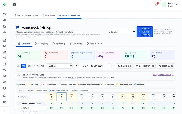 Inventory and pricing calendar