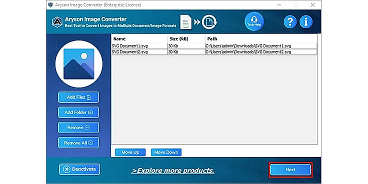 Add File option to browse the Image file types and click Next.