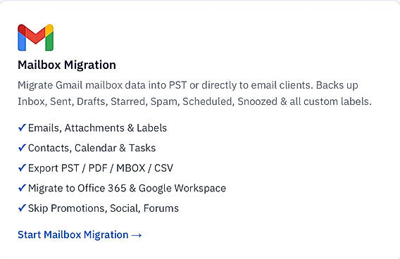 Click on Mailbox Migration to continue the process