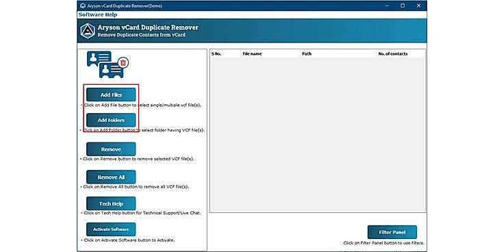 Select Add Files or Add Folders option to browse the vCard (VCF) files.