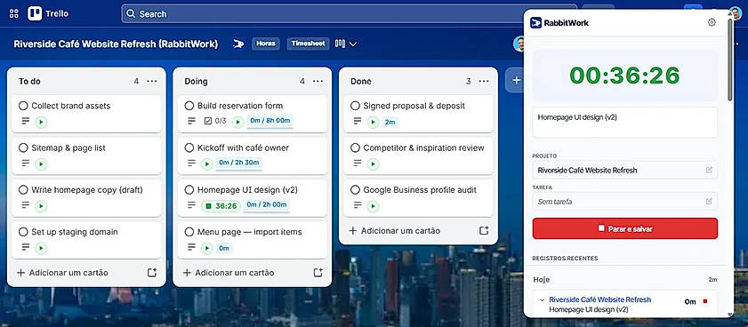 Trello board with RabbitWork