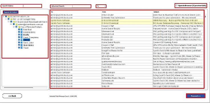 Browse mailbox folders, search for specific emails, and preview MBOX data before starting the conversion.