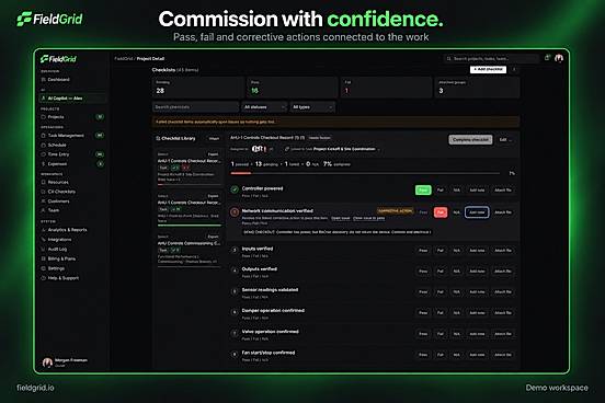 Commissioning checklists with pass and fail results