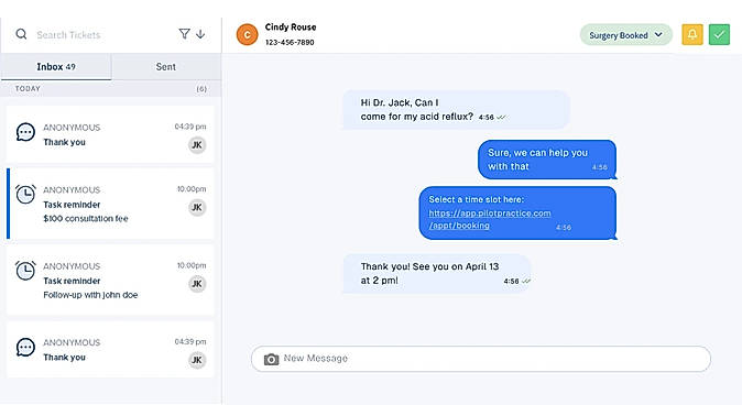 Shared inbox and two-way patient texting