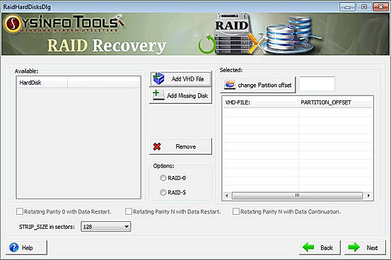 Step 2: Click Add VHD File button to add VHD files for recovery. Select the VHD files according to the disk order. Also, define other options. Click Next to continue the process.