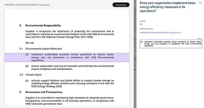 Evaluate: every answer cited to quote, document and page