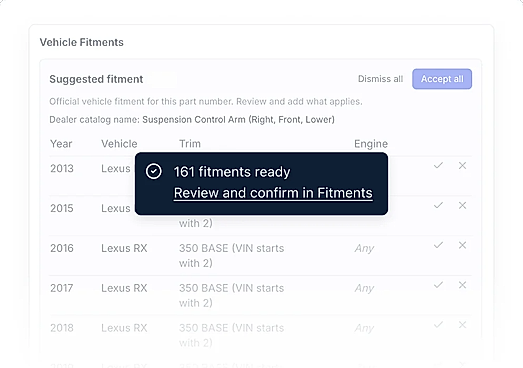 Fitment review - every pulled part cataloged with verified fitment data