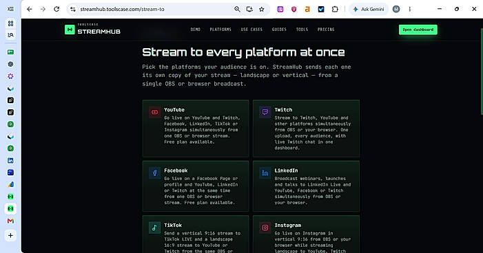StreamHub Supported Platforms - YouTube Twitch Facebook LinkedIn TikTok Instagram
