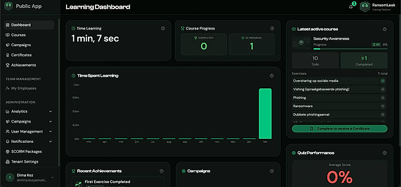 LMS dashboard
