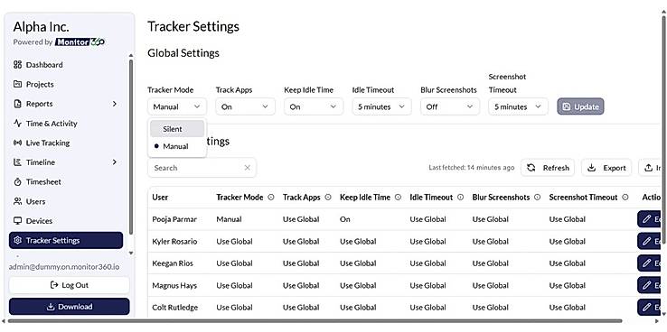Tracker settings